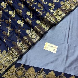 Blue and Navy Blue Plain Semi Katan Silk Banarasi Silk Suit