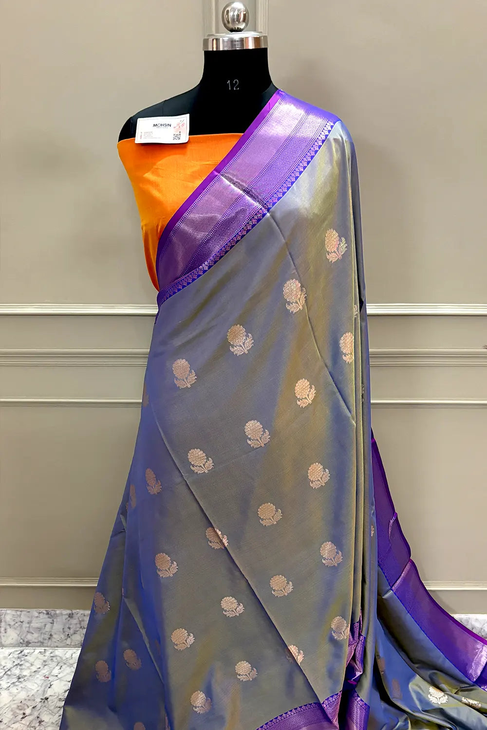 Blue and Orange Zari Banarasi Silk Saree