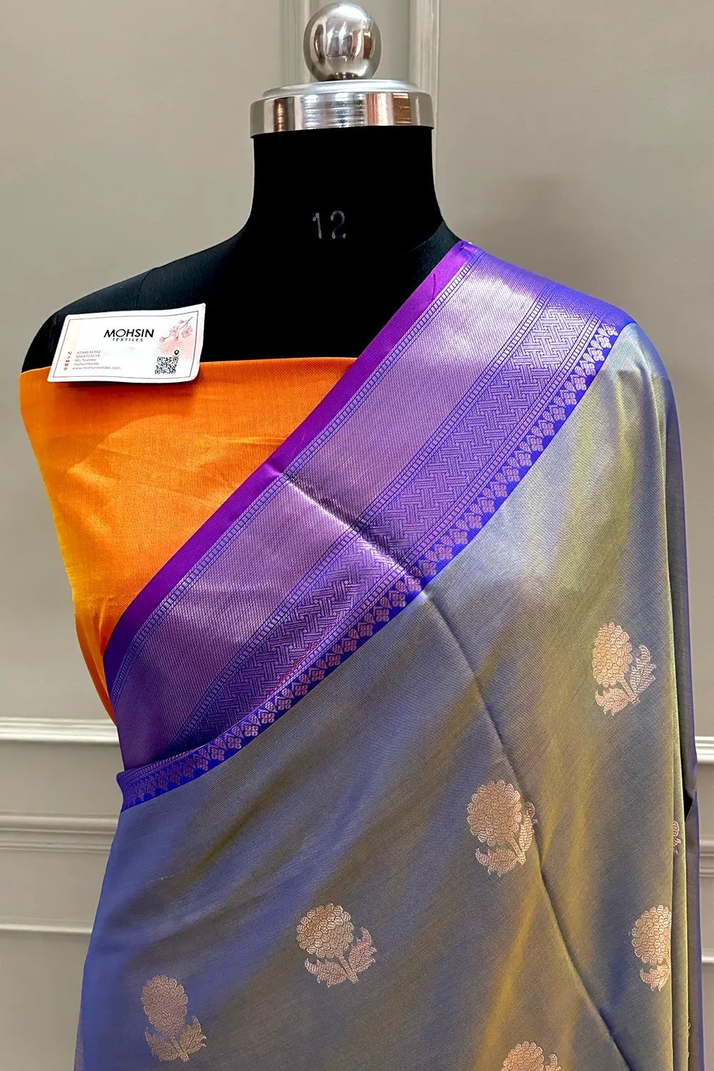 Blue and Orange Zari Banarasi Silk Saree