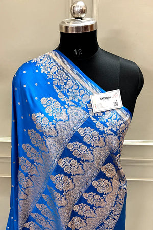 Blue Hawahawai Buti Katan Silk Banarasi Saree