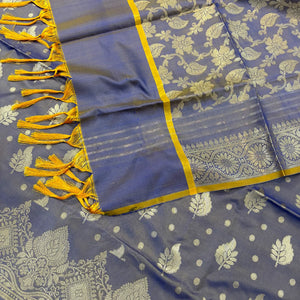 Blue Pankh Buti Satin Silk Banarasi Suit