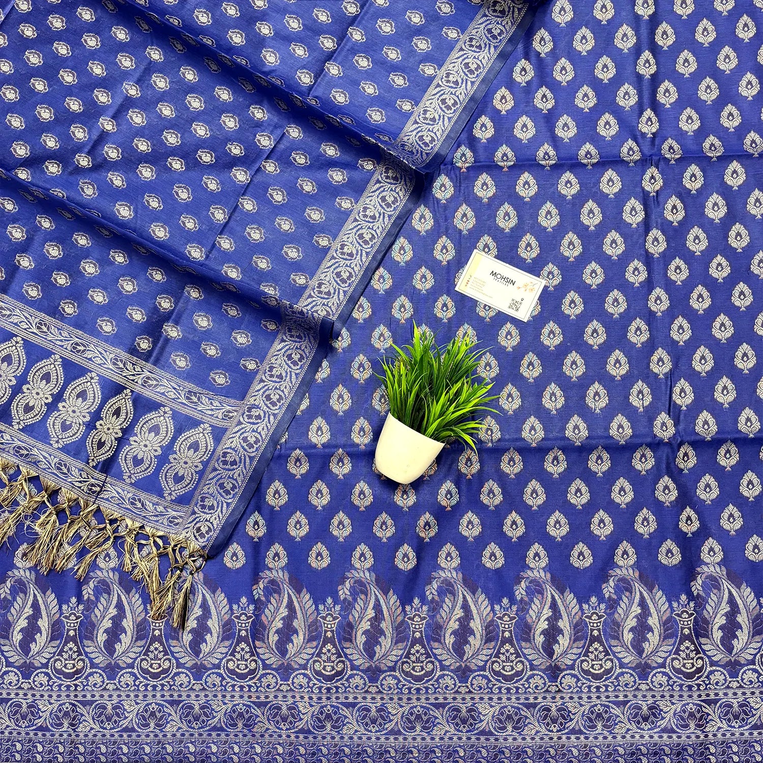 Blue Surahi Paan Cotton Silk Banarasi Suit