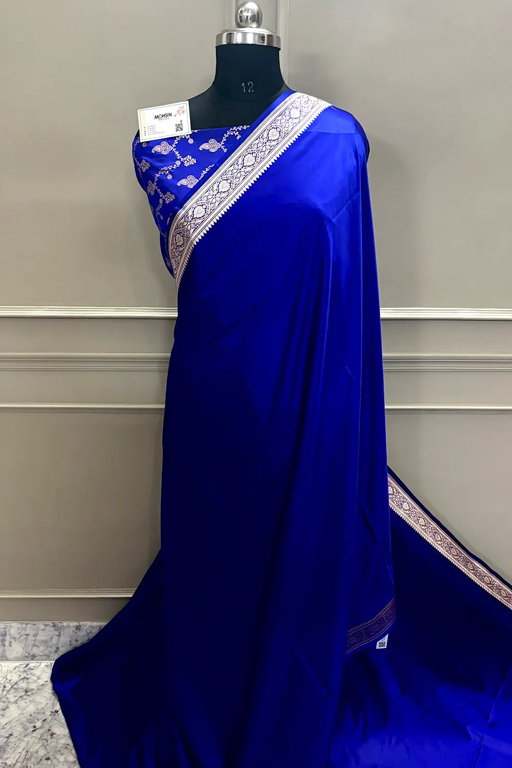 Blue Zari Border Katan Silk Banarasi Saree