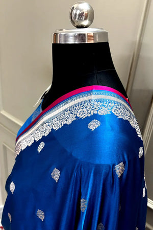 Blue Zari Katan Mashru Silk Banarasi Saree