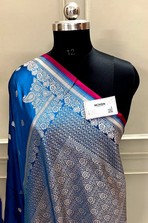 Blue Zari Katan Mashru Silk Banarasi Saree