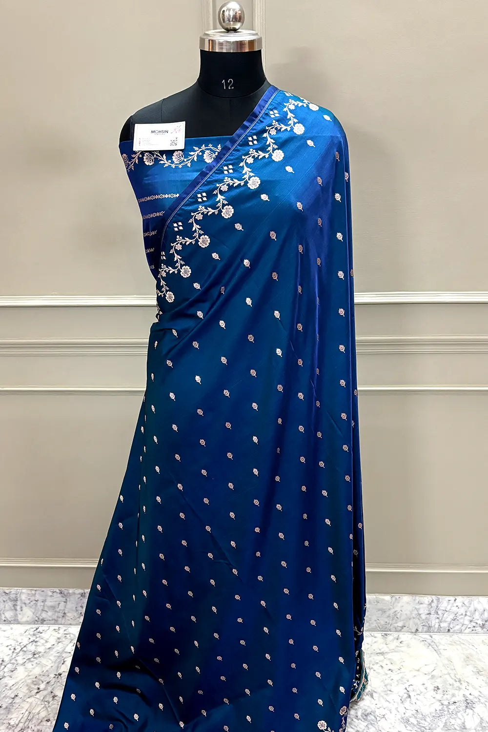 Blue Zari Katan Mashru Silk Banarasi Saree