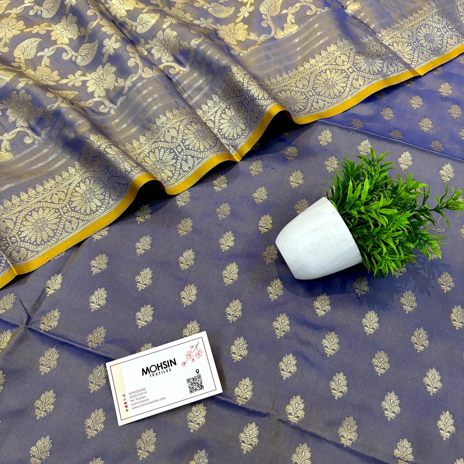 Blue Zari Satin Silk Banarasi Suit