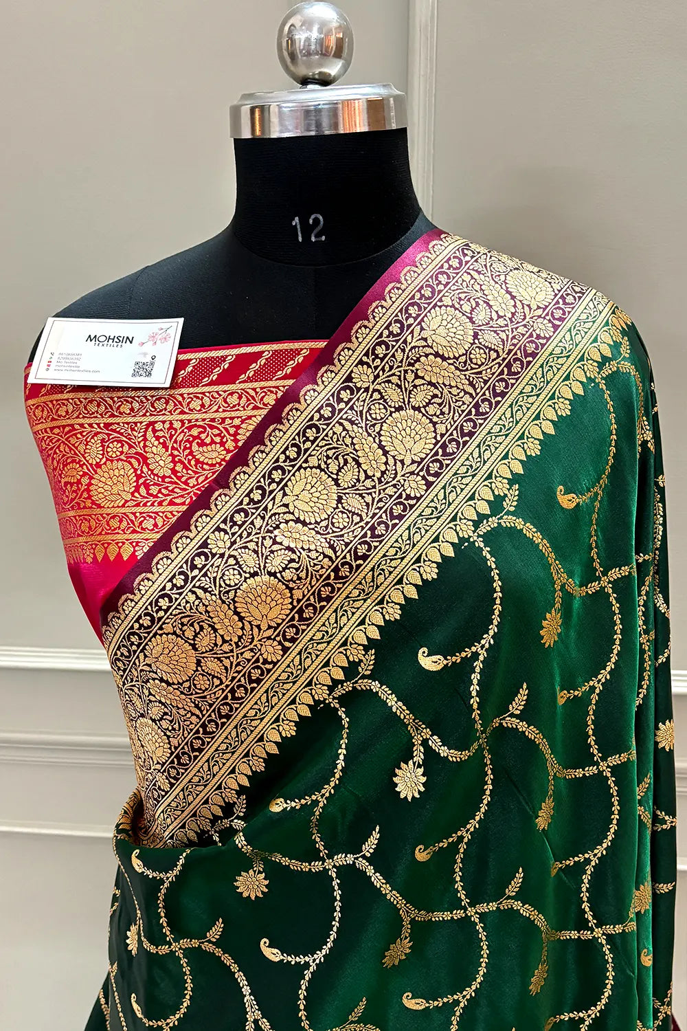 Bottle Green and Red Zari Katan Silk Banarasi Saree