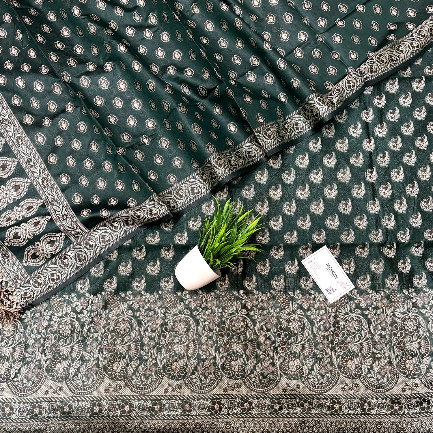 Bottle Green Angoori Kalli Cotton Silk Banarasi Suit