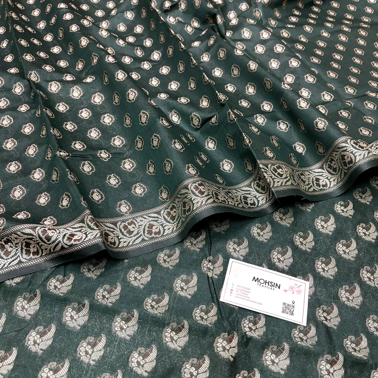 Bottle Green Angoori Kalli Cotton Silk Banarasi Suit