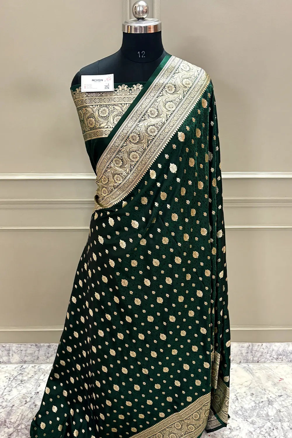 Bottle Green Chunni Munni Buti Katan Silk Banarasi Saree