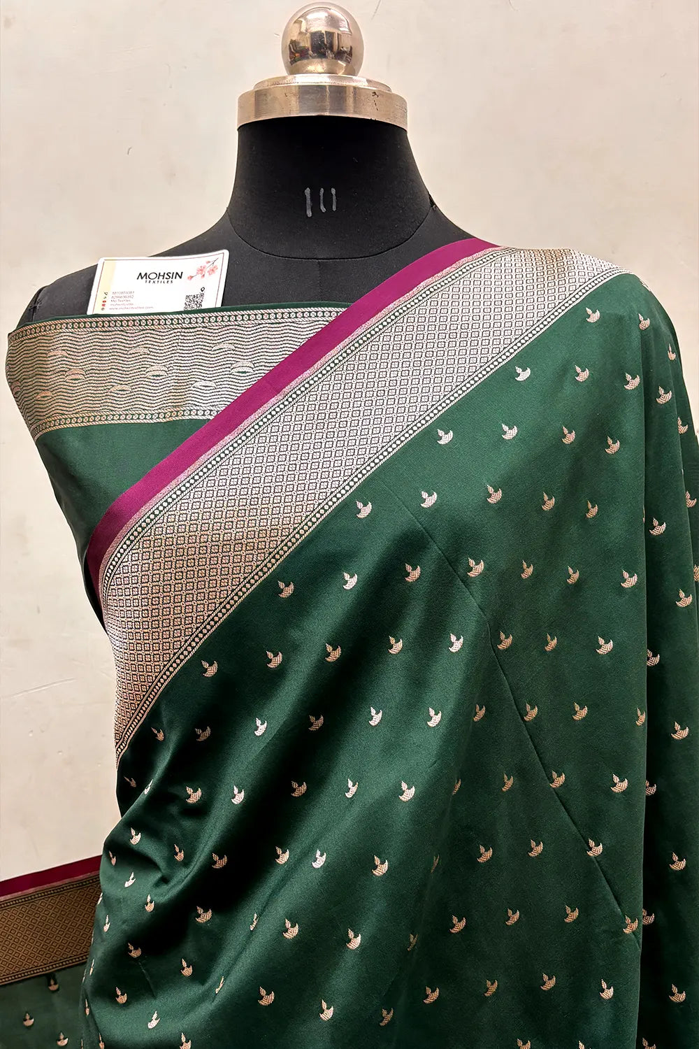Bottle Green Diwali Ghat Katan Silk Banarasi Saree