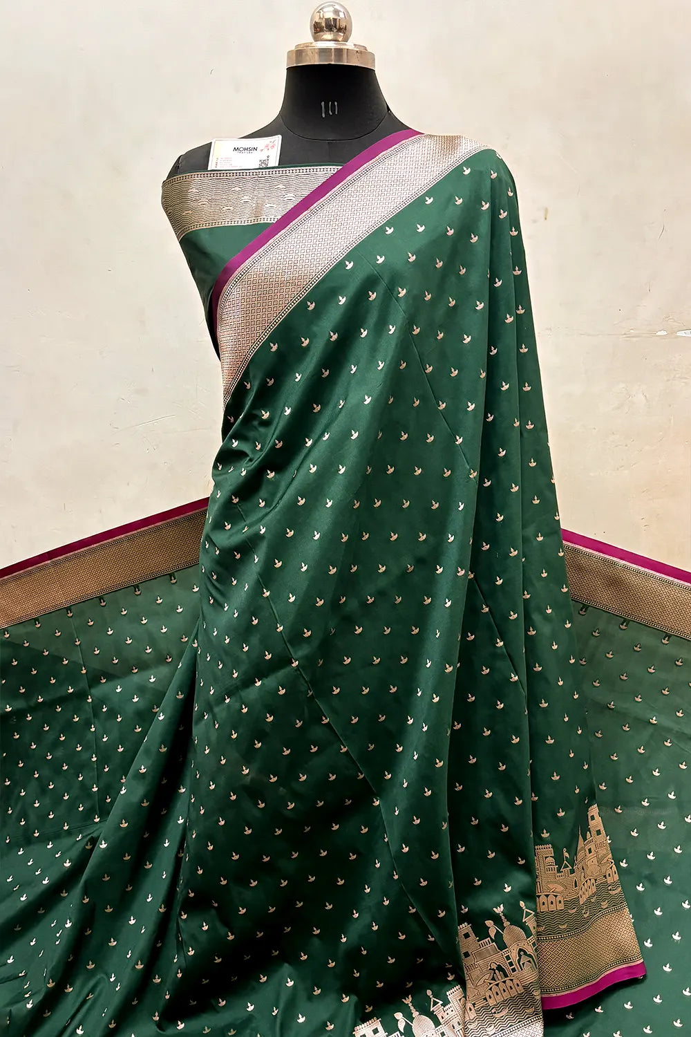 Bottle Green Diwali Ghat Katan Silk Banarasi Saree