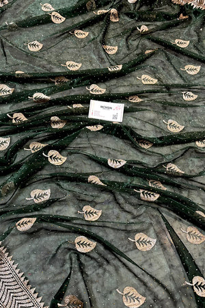 Bottle Green Embordiery Siroski Work Silk Saree