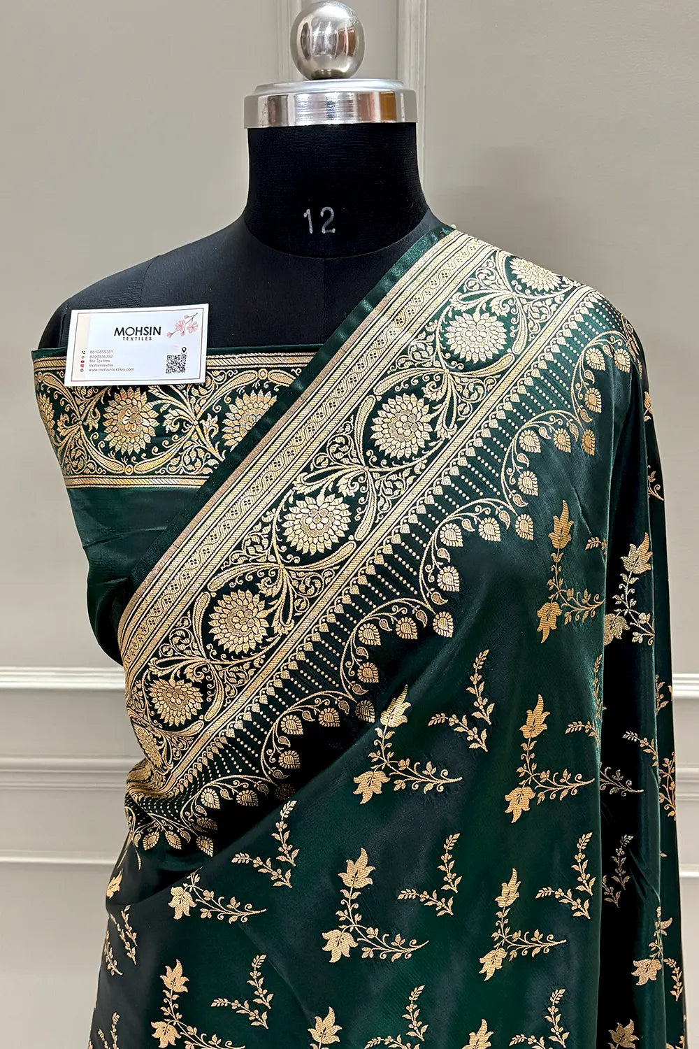 Bottle Green Floranza Katan Silk Banarasi Saree