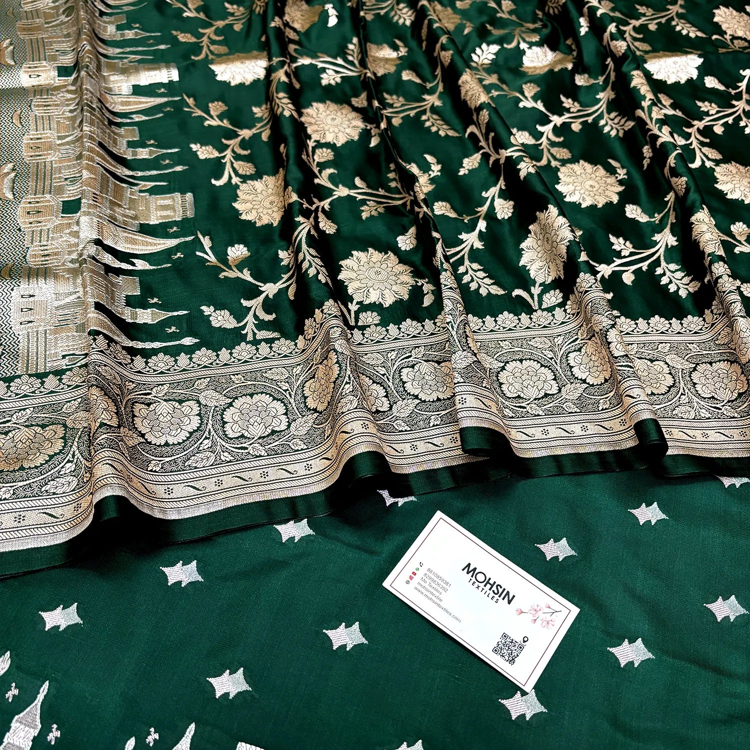 Bottle Green Ganga Ghat Katan Silk Banarasi Suit