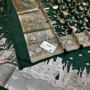 Bottle Green Ganga Ghat Katan Silk Banarasi Suit