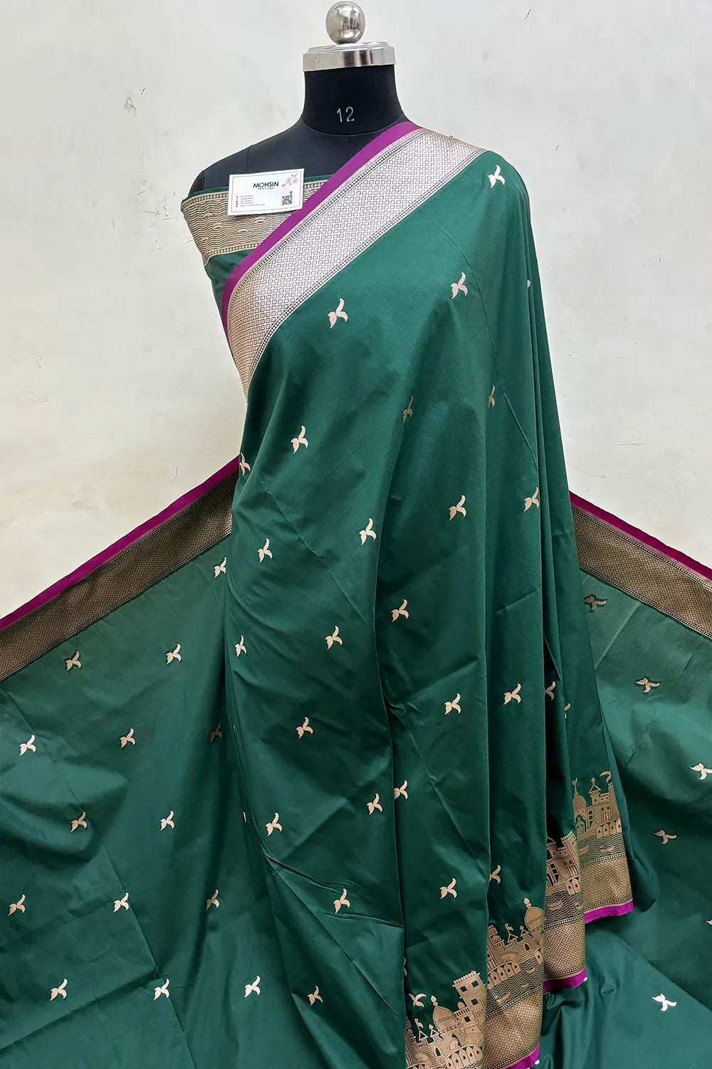 Bottle Green Ghat Katan Silk Banarasi Saree