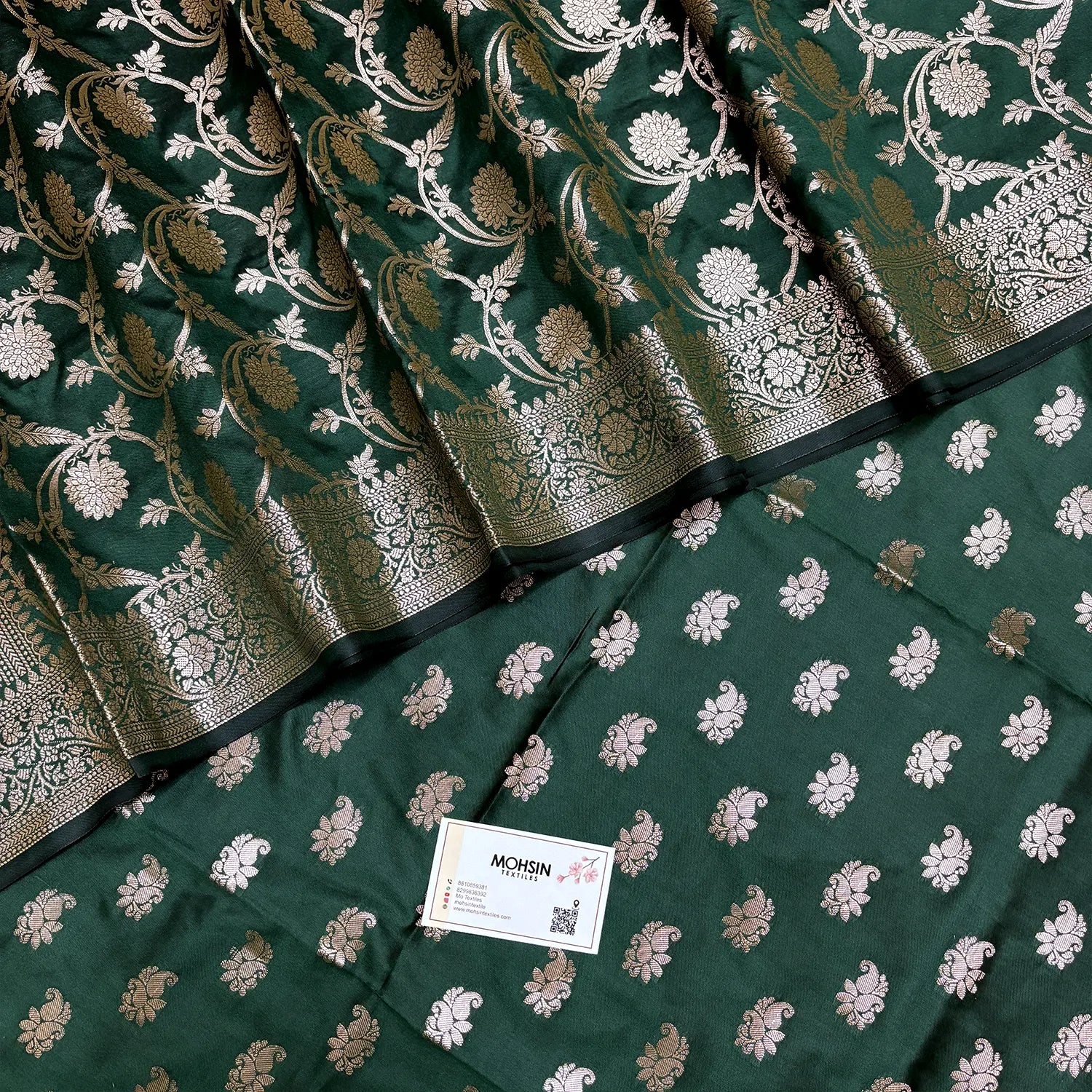 Bottle Green Godzilla Semi Katan Silk Banarasi Suit