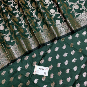 Bottle Green Godzilla Semi Katan Silk Banarasi Suit