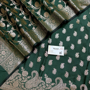 Bottle Green Godzilla Semi Katan Silk Banarasi Suit