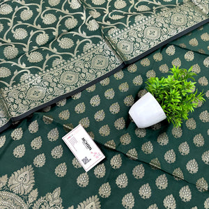 Bottle Green Golden Zari Satin Silk Banarasi Suit