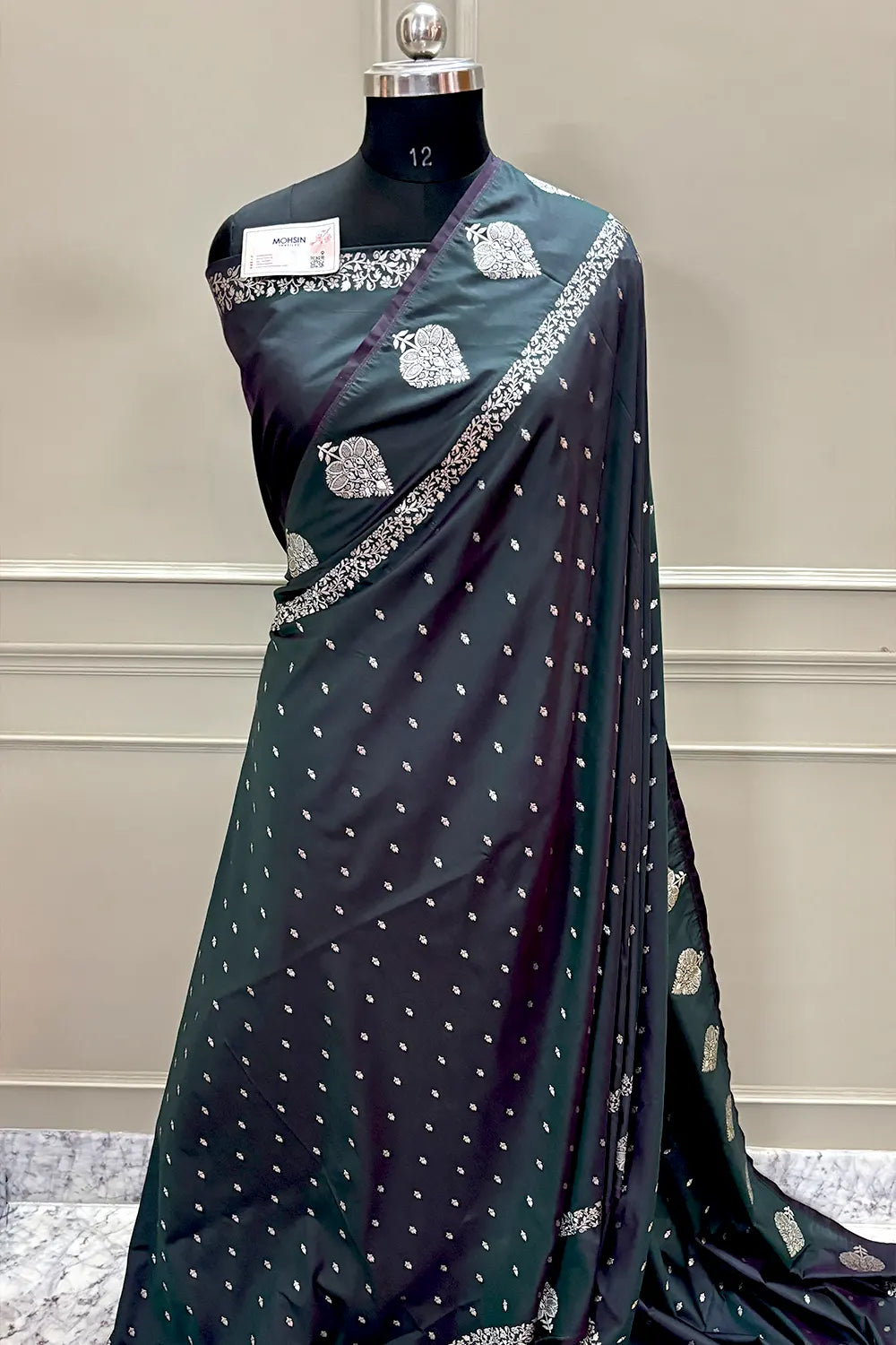 Bottle Green Hukum Buti Katan Silk Banarasi Saree