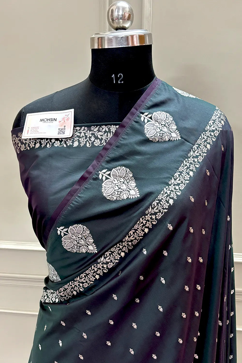 Bottle Green Hukum Buti Katan Silk Banarasi Saree