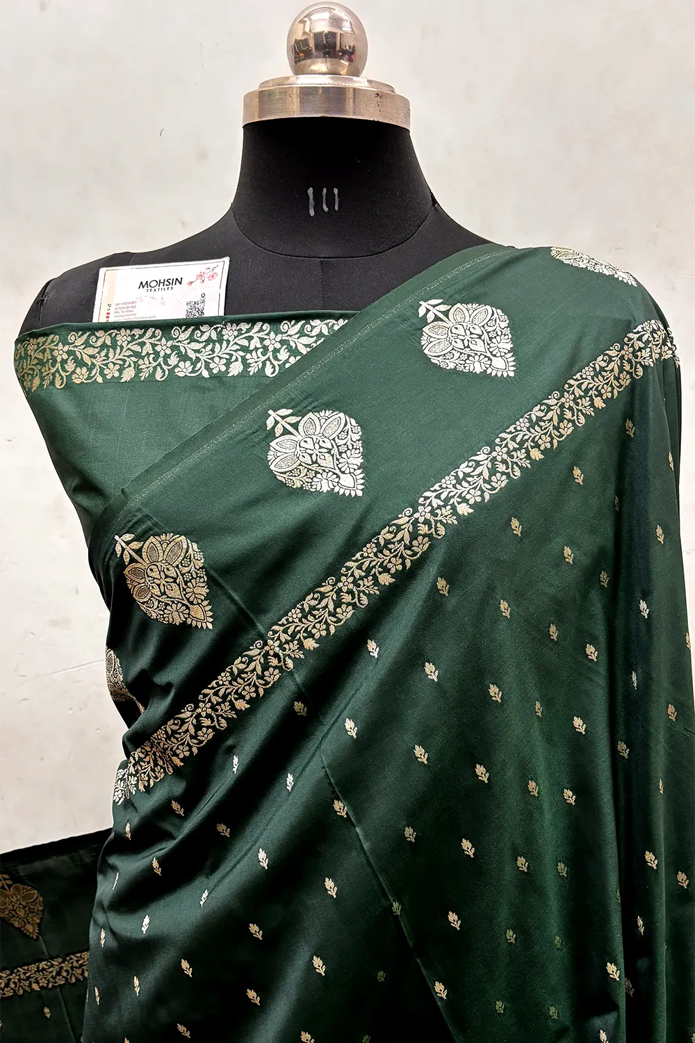 Bottle Green Hukum Buti Katan Silk Banarasi Saree