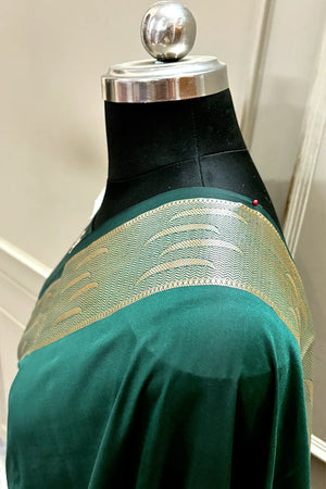 Bottle Green Kalyug Plain Satin Silk Banarasi Saree