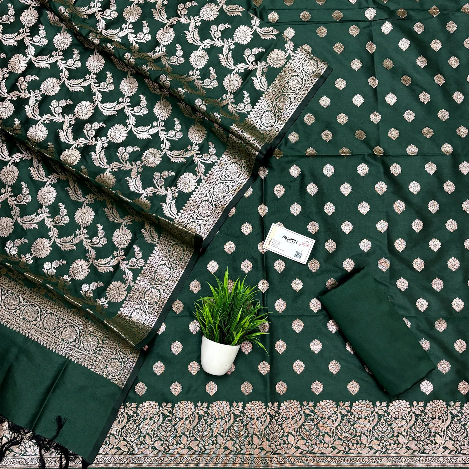 Bottle Green Kiyari Semi Katan Silk Banarasi