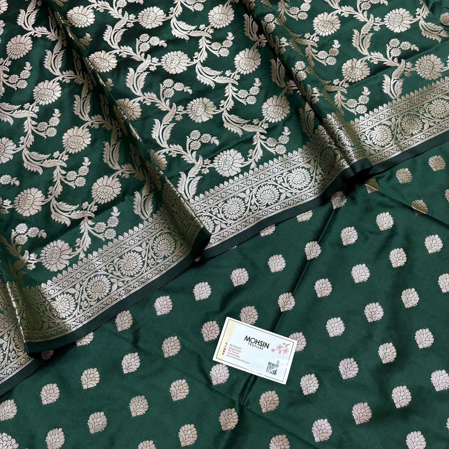 Bottle Green Kiyari Semi Katan Silk Banarasi