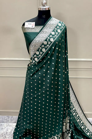 Bottle Green Mahinki Buti Katan Silk Banarasi Saree