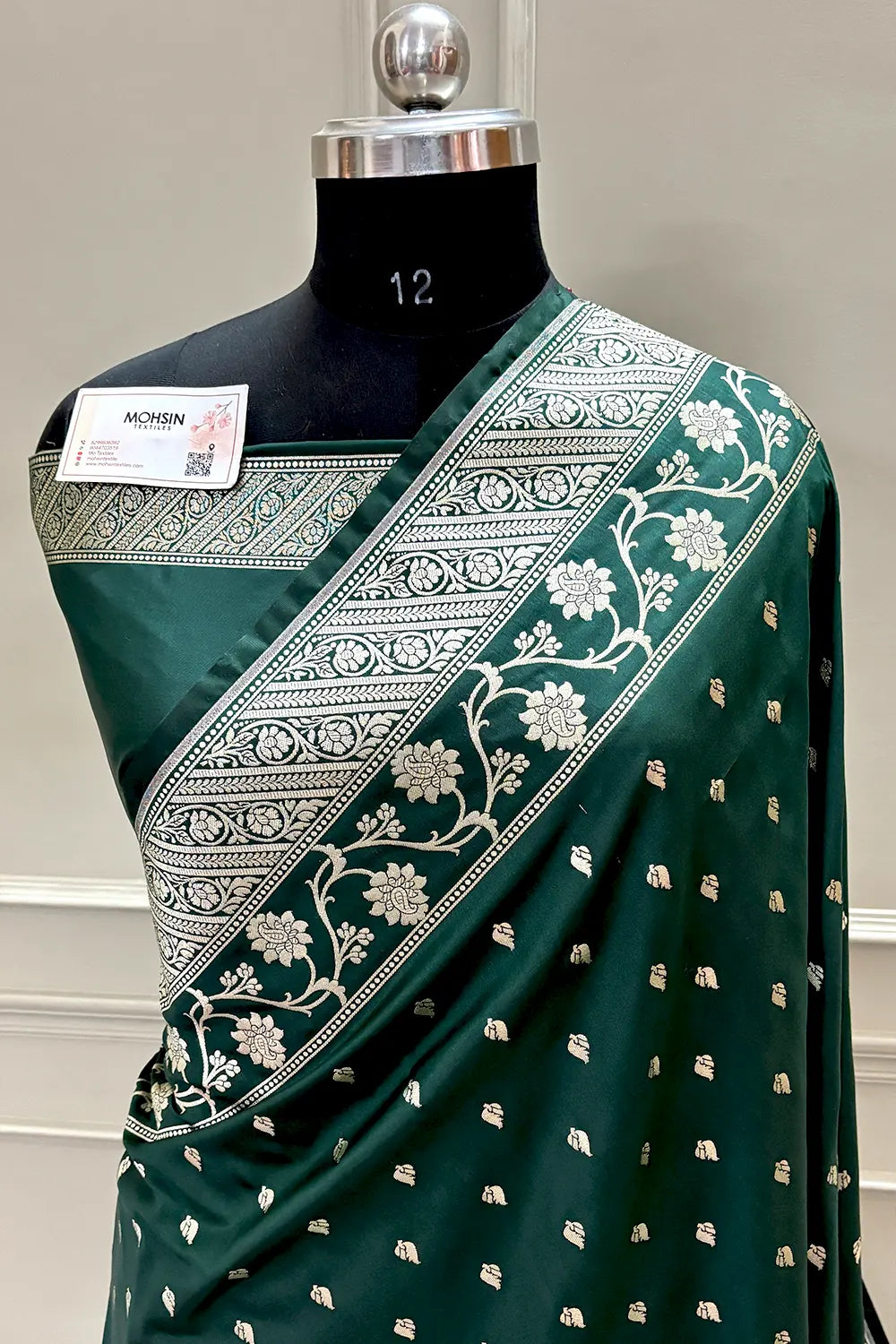 Bottle Green Mahinki Buti Katan Silk Banarasi Saree