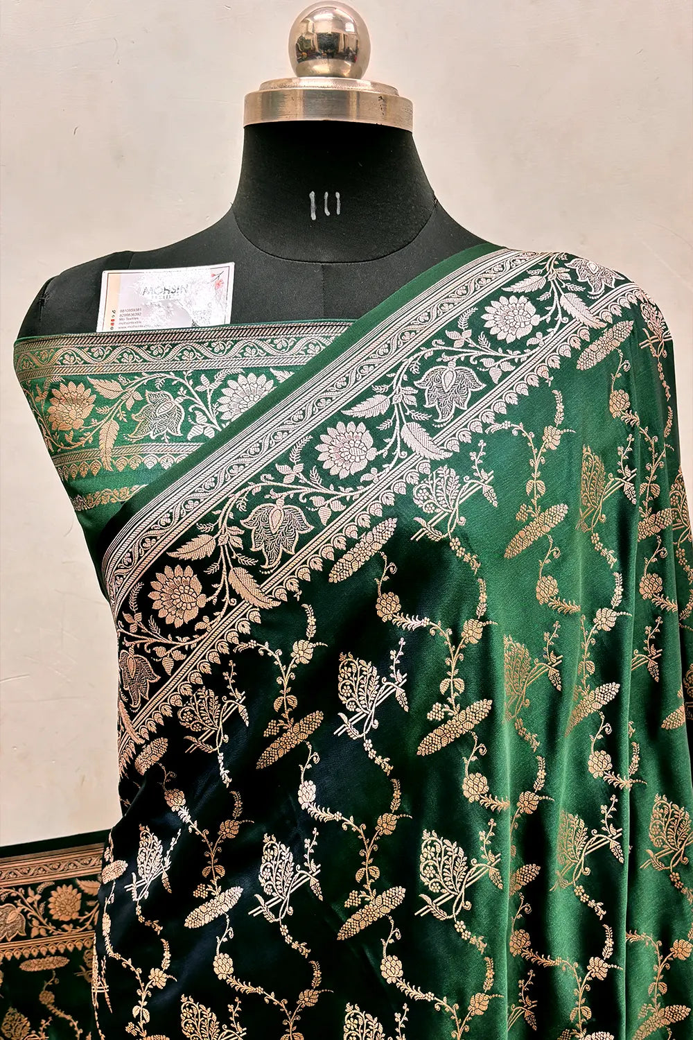 Bottle Green Masakali Katan Silk Banarasi Saree