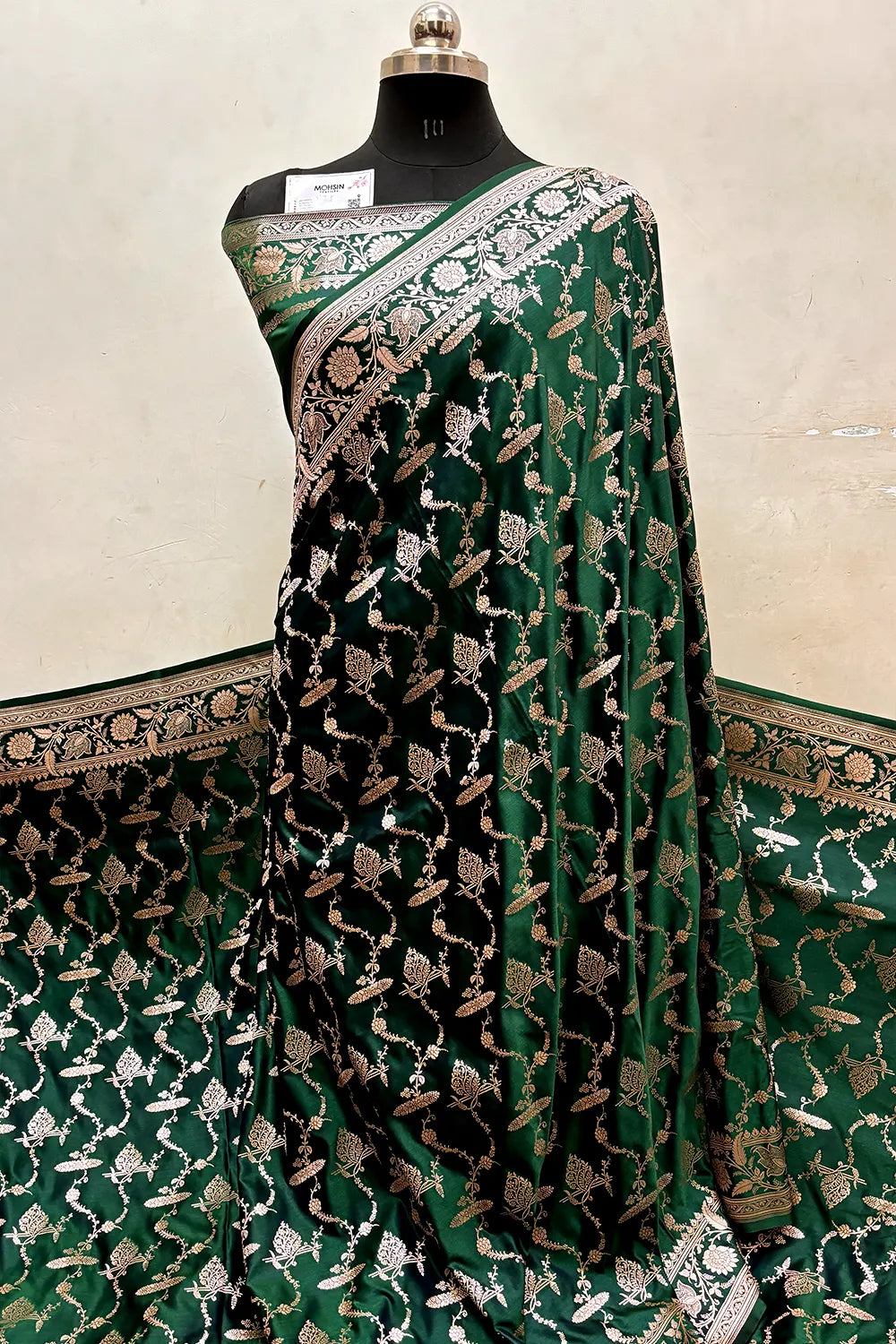 Bottle Green Masakali Katan Silk Banarasi Saree