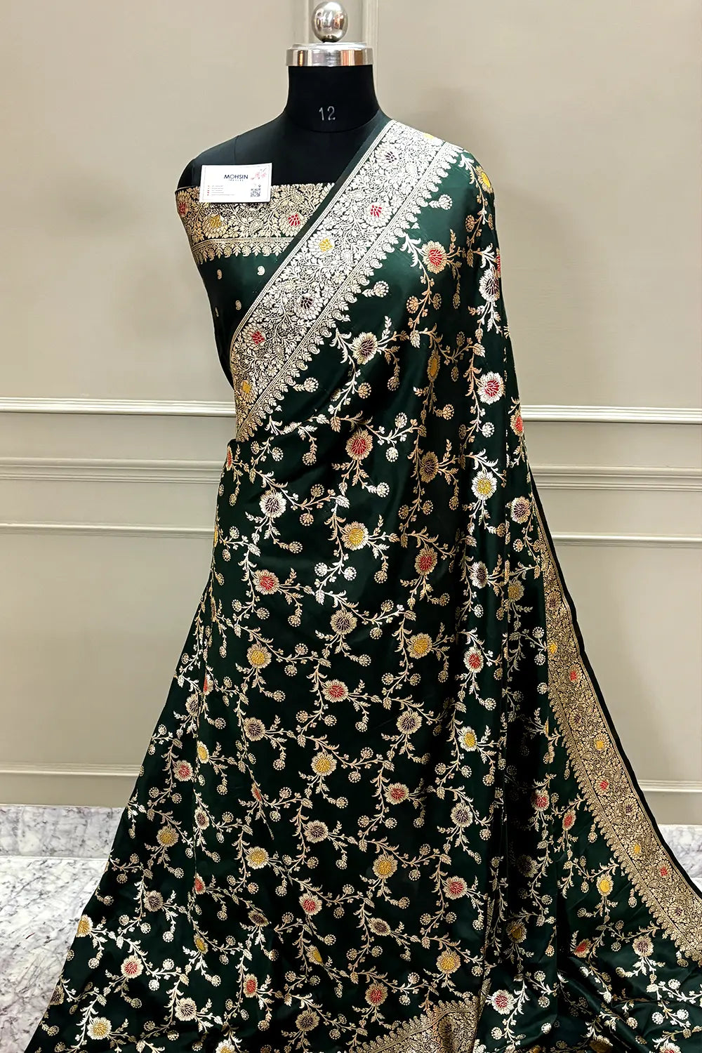 Bottle Green Meena Zari Banarasi Silk Saree