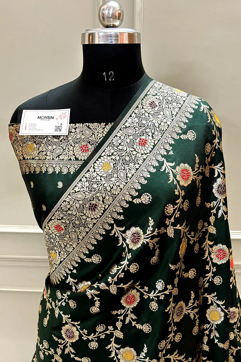 Bottle Green Meena Zari Banarasi Silk Saree