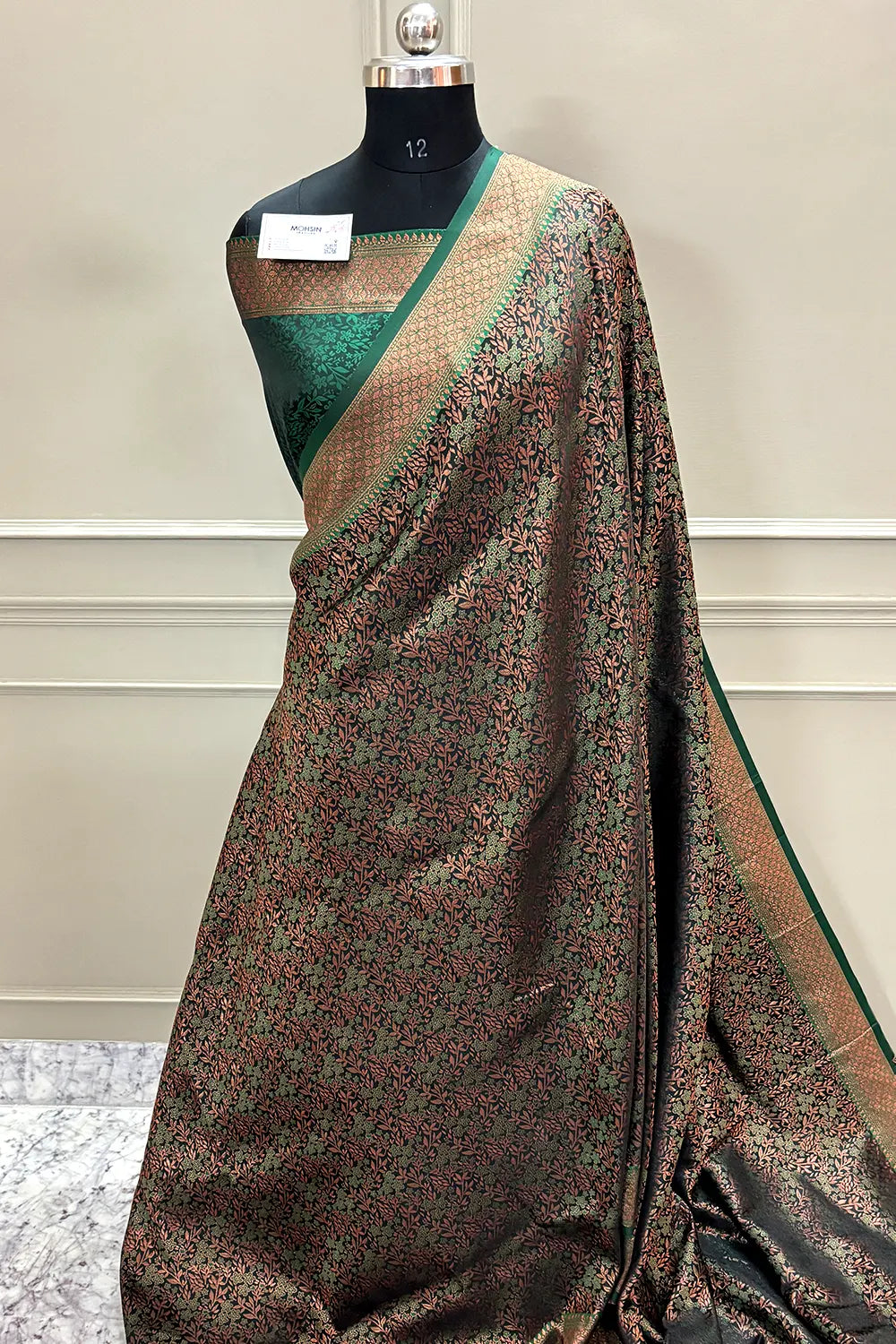 Bottle Green Pashmina Banarasi Silk Saree