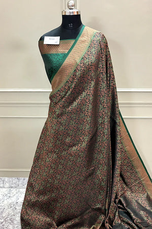 Bottle Green Pashmina Banarasi Silk Saree