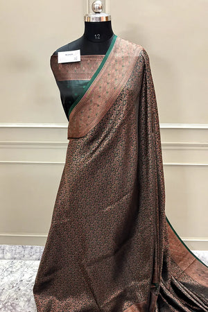 Bottle Green Pashmina Banarasi Silk Saree