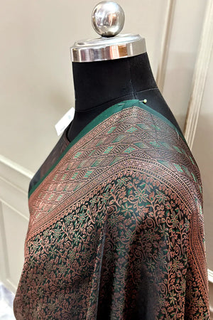 Bottle Green Pashmina Banarasi Silk Saree