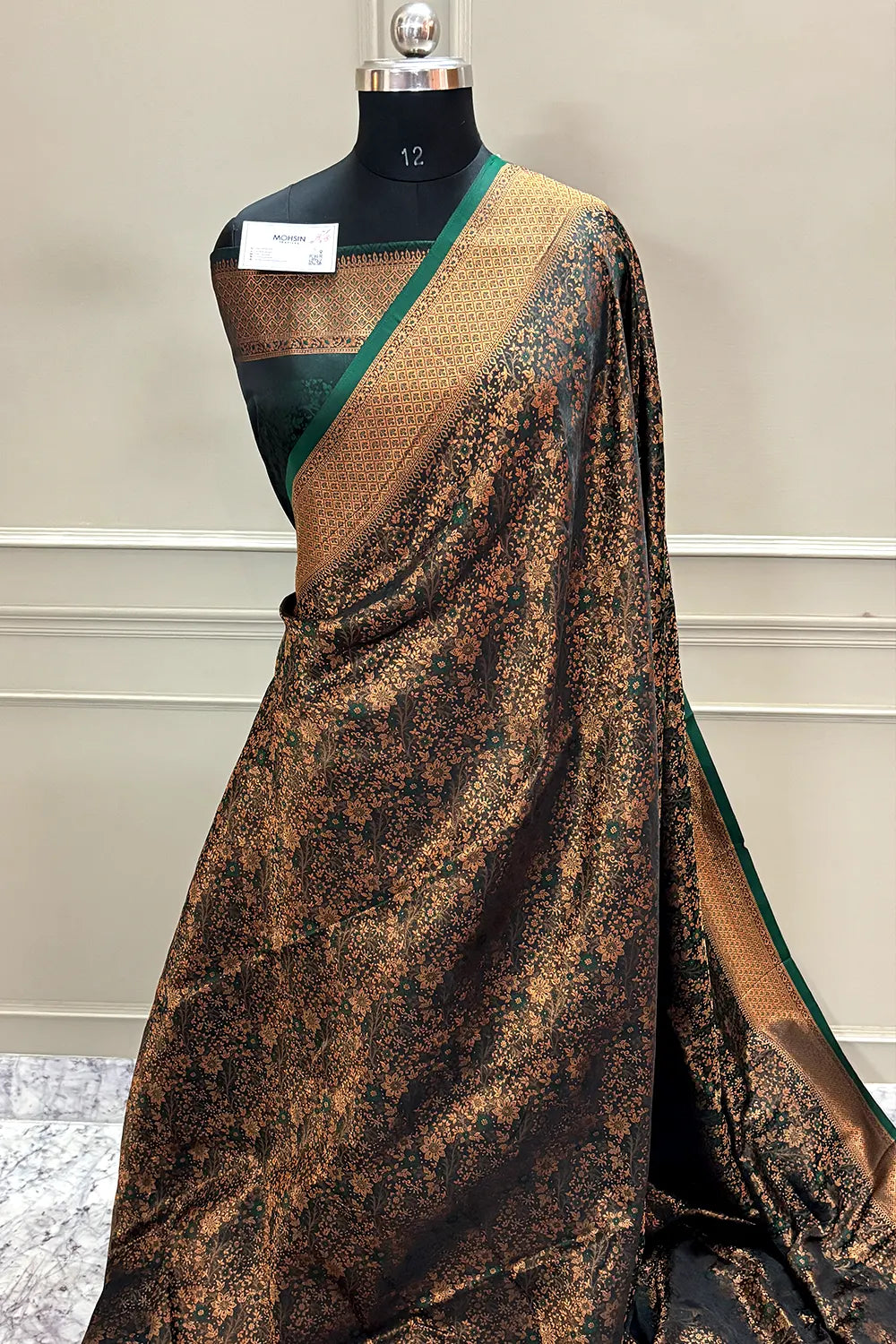 Bottle Green Pashmina Banarasi Silk Saree