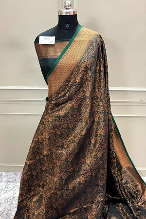 Bottle Green Pashmina Banarasi Silk Saree