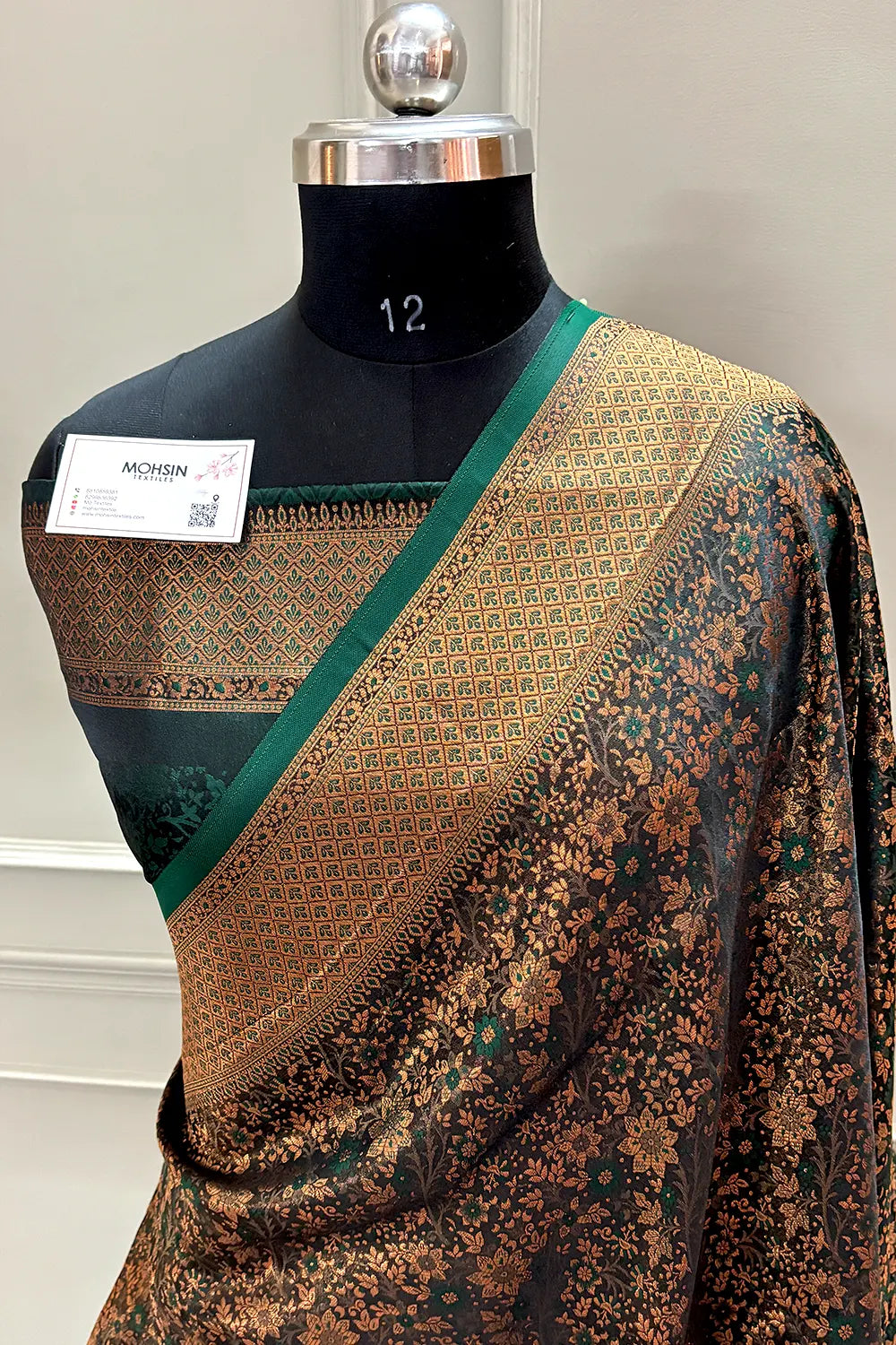 Bottle Green Pashmina Banarasi Silk Saree