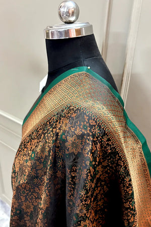 Bottle Green Pashmina Banarasi Silk Saree