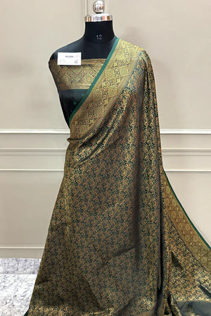 Bottle Green Pashmina Banarasi Silk Saree