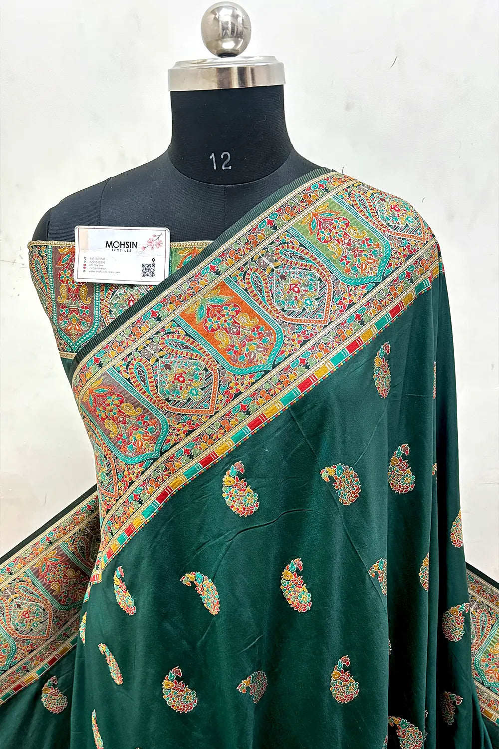 Bottle Green Pashmina Silk Banarasi Saree