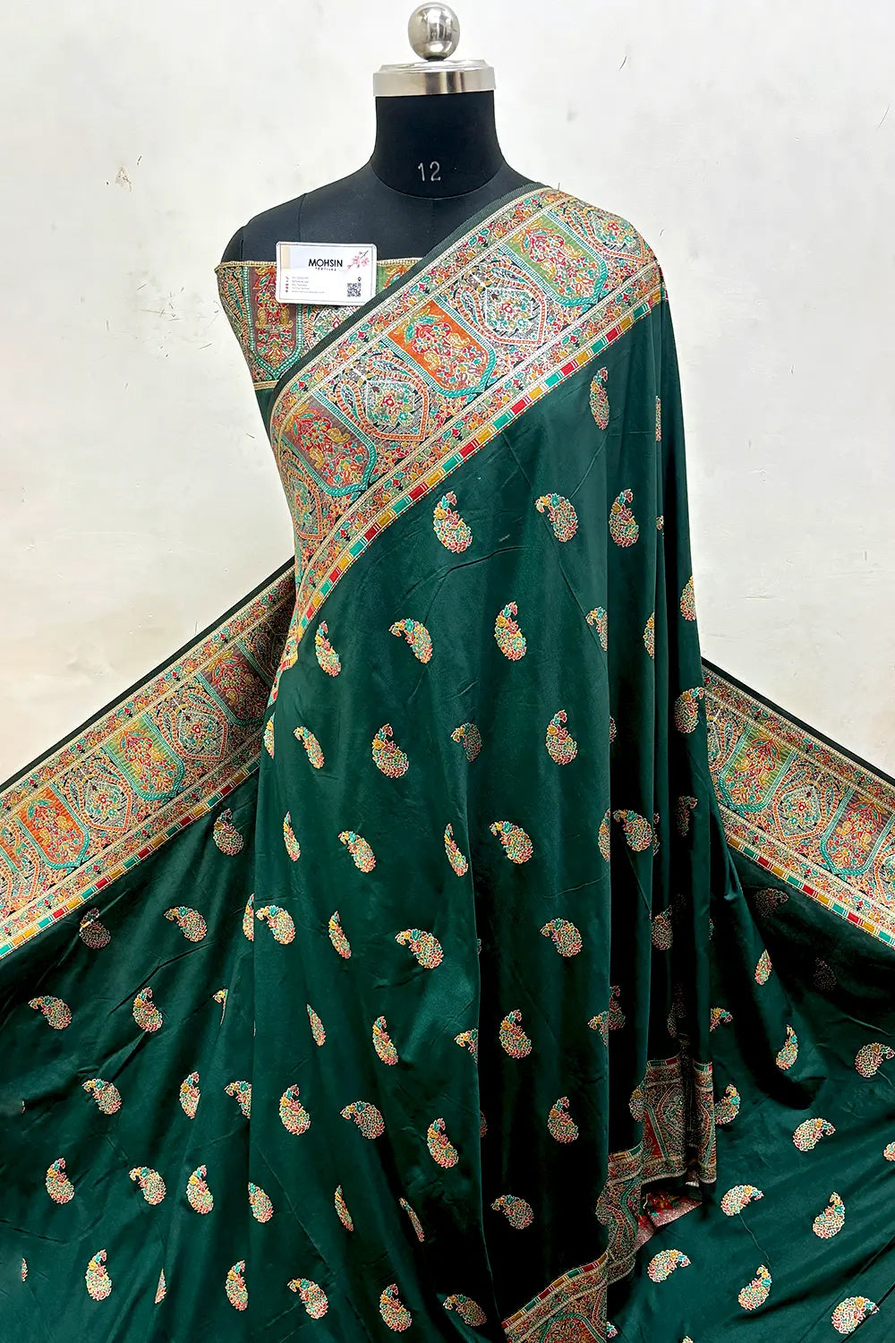 Bottle Green Pashmina Silk Banarasi Saree