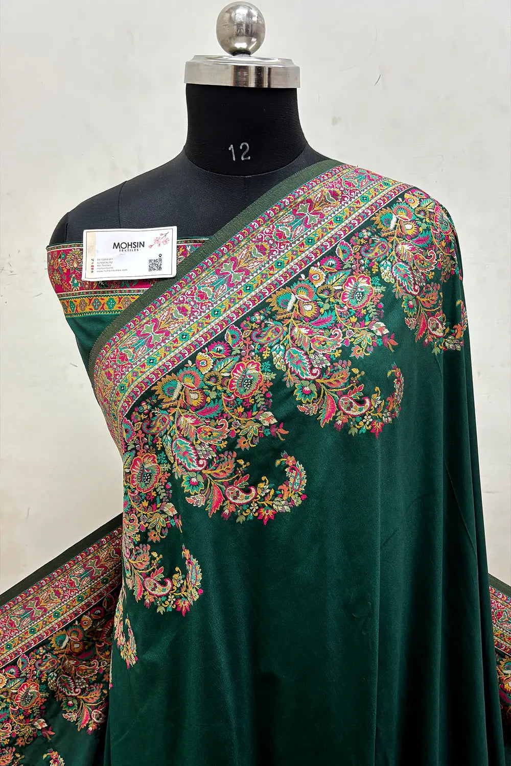 Bottle Green Pashmina Silk Banarasi Saree